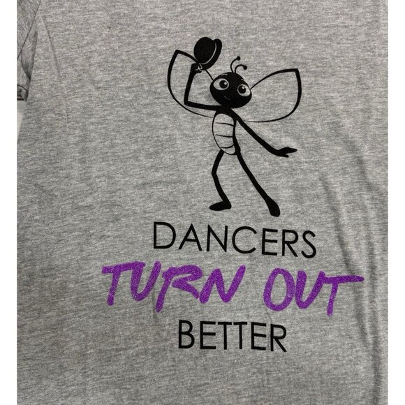 DANCERS TURN OUT BETTER Bella+Canva T-Shirt Girls Size L Grey Soft - Picture 2 of 7